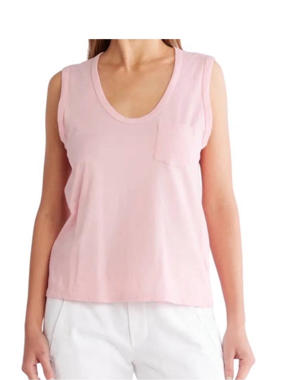 Standard James Perse Scoop V Neck Pocket Tank Top Light Peony Baby Pink NEW SZ 3
